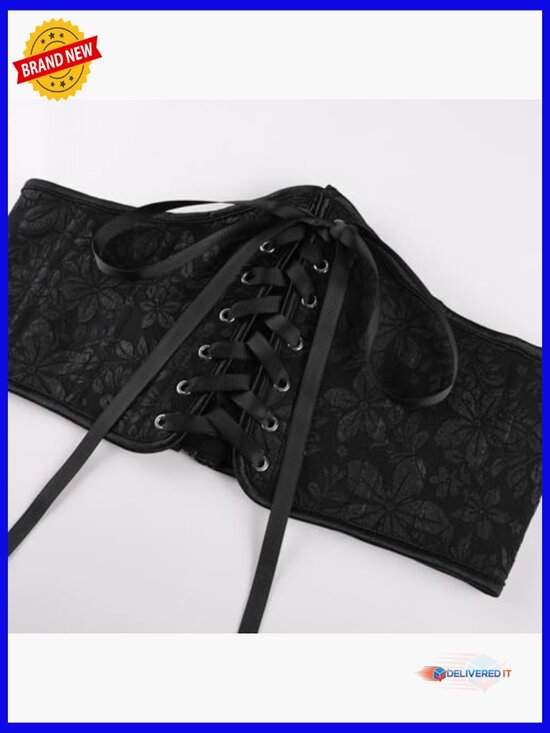 Lace Up Corset Belt Renaissance Floral Wide Waist with Zip Back